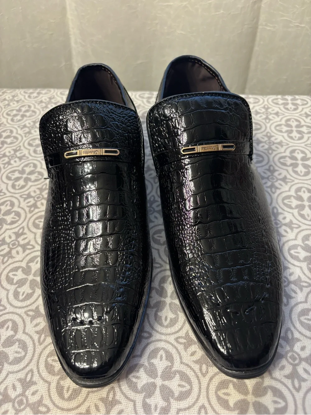 Shades Mens Crocodile Embossed Bit Loafers Black Dress Shoes Slip On Size 39